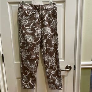 Talbots Brown Pants with White Floral Embroidery